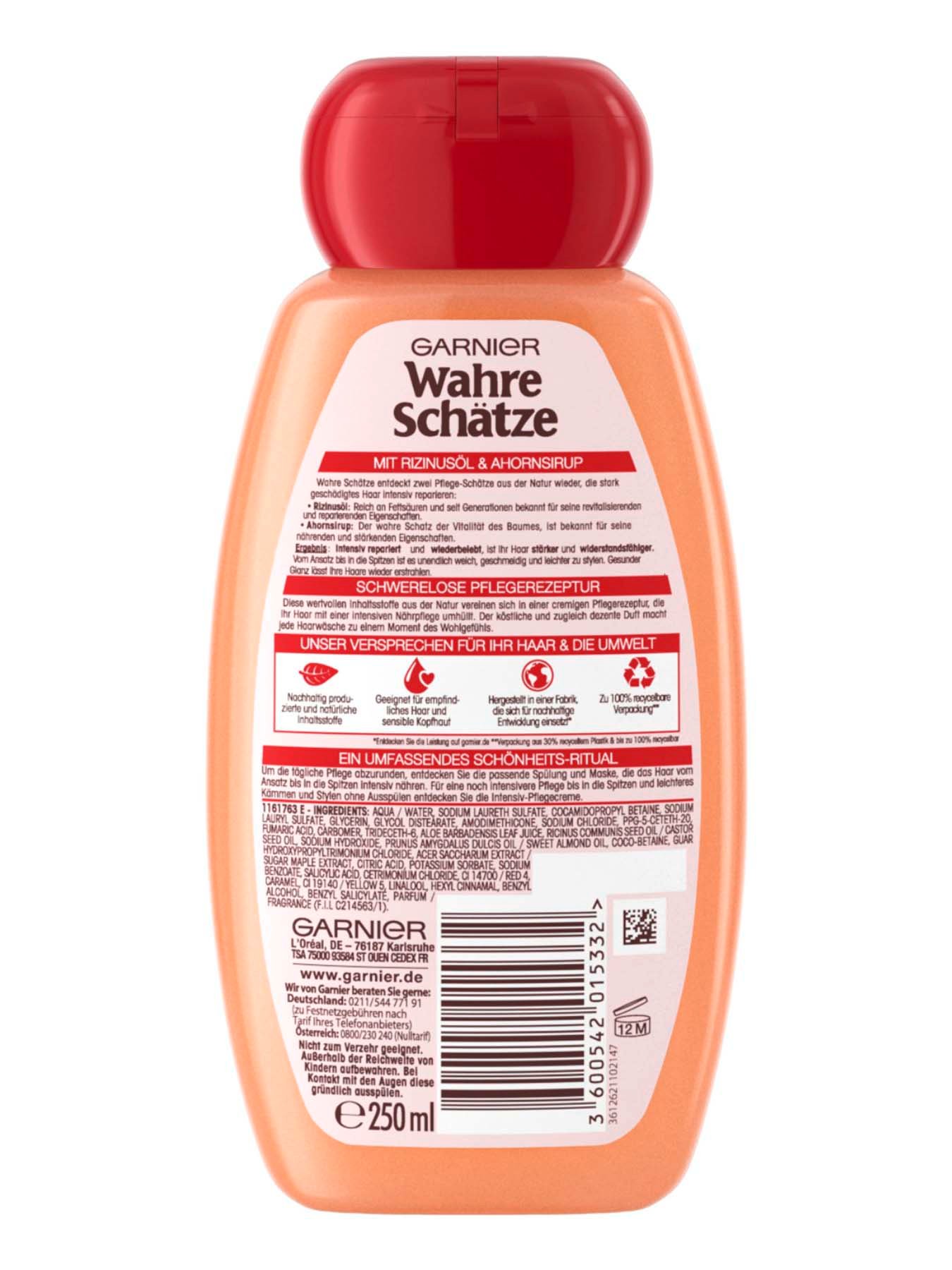 Intensiv-Reparierendes-Shampoo-Wahre-Schaetze-Ahorn-Balsam-Rizinusoel-250ml-Rueck-Garnier-De-gross